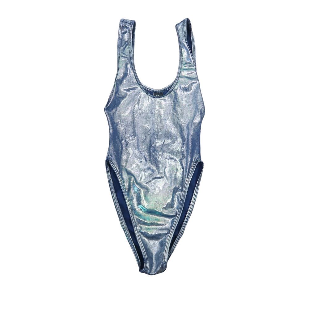 J. Valentine Metallic Silver Holographic Bodysuit One Piece S/M